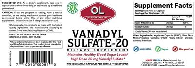 Photo of the OL Olympian Labs Vanadyl Sulfate-20 label