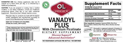 Photo of the OL Olympian Labs Vanadyl Plus with Chromium Picolinate label