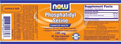 Photo of the NOW Phosphatidyl Serine 100 mg label