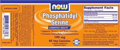 Photo of the NOW Phosphatidyl Serine 100 mg label