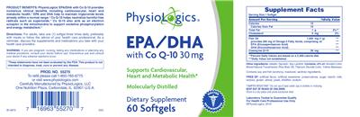 Photo of the PhysioLogics EPA/DHA with Co Q-10 30 mg label