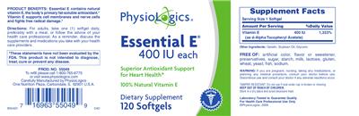 Photo of the PhysioLogics Essential E 400 IU label