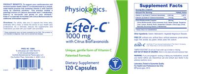 Photo of the PhysioLogics Ester-C 1000 mg with Citrus Bioflavonoids label