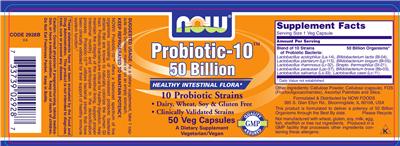 Photo of the NOW Probiotic-10 50 Billion label