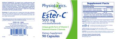Photo of the PhysioLogics Ester-C 500 mg with Bioflavonoids label