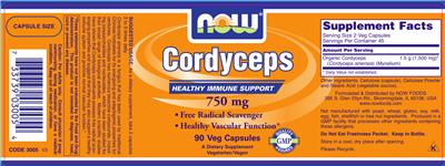 Photo of the NOW Cordyceps 750 mg label