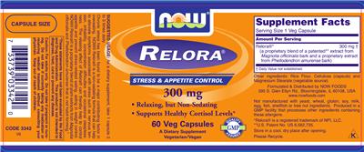 Photo of the NOW Relora 300 mg label