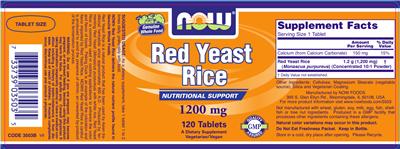 Photo of the NOW Red Yeast Rice 1200 mg label
