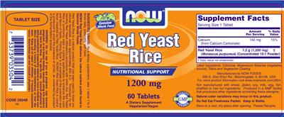 Photo of the NOW Red Yeast Rice 1200 mg label
