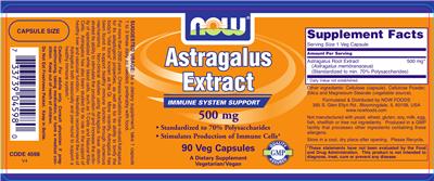 Photo of the NOW Astragalus Extract 500 mg label