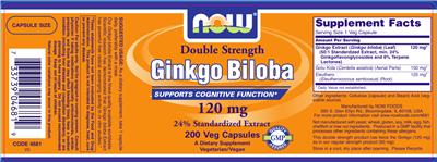 Photo of the NOW Double Strength Ginkgo Biloba 120 mg label