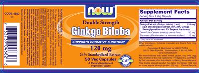 Photo of the NOW Double Strength Ginkgo Biloba 120 mg label