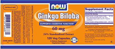 Photo of the NOW Ginkgo Biloba 60 mg label