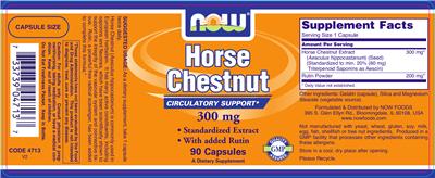 Photo of the NOW Horse Chestnut 300 mg label