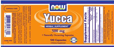 Photo of the NOW Yucca 500 mg label
