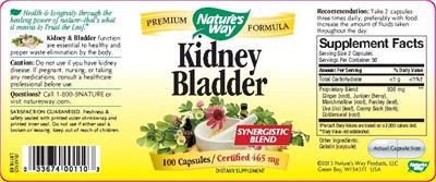 Photo of the Nature's Way Kidney Bladder label