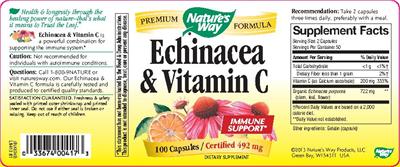 Photo of the Nature's Way Echinacea & Vitamin C label