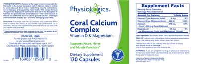 Photo of the PhysioLogics Coral Calcium Complex Vitamin D & Magnesium label