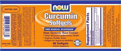 Photo of the NOW Curcumin Softgels From Turmeric Root Extract label