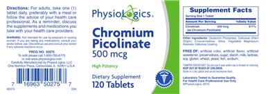 Photo of the PhysioLogics Chromium Picolinate 500 mcg label