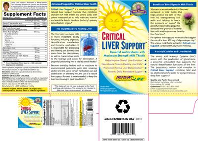 Photo of the Renew Life Critical Liver Support label