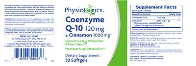 Photo of the PhysioLogics Coenzyme Q-10 120 mg & Cinnamon 1000 mg label