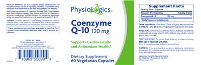 Photo of the PhysioLogics Coenzyme Q-10 120 mg label