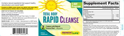 Photo of the Renew Life Total Body Rapid Cleanse label