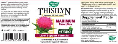 Photo of the Nature's Way Thisilyn Standardized Milk Thistle Extract label