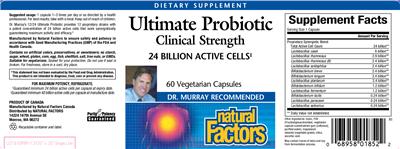 Photo of the Natural Factors Ultimate Probiotic Clinical Strength label