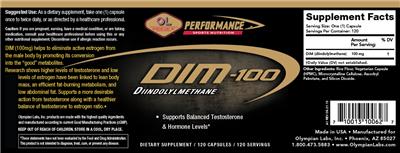 Photo of the OL Olympian Labs Performance Sports Nutrition DIM-100 Diindolylmethane label