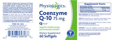 Photo of the PhysioLogics Coenzyme Q-10 75 mg label