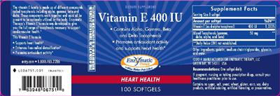Photo of the Enzymatic Therapy Vitamin E 400 IU label