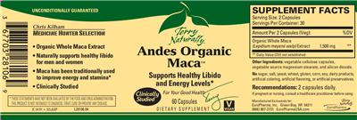 Photo of the Terry Naturally Andes Organic Maca label