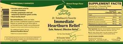 Photo of the Terry Naturally Immediate Heartburn Relief Natural Orange Flavor label