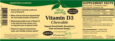 Photo of the Terry Naturally Vitamin D3 Chewable Mixed Berry 5,000 IU label