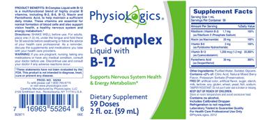 Photo of the PhysioLogics B-Complex Liquid with B-12 label