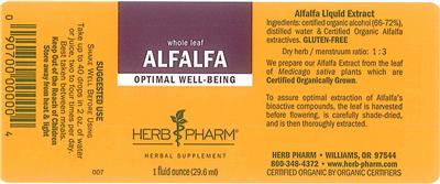 Photo of the Herb Pharm Alfalfa label