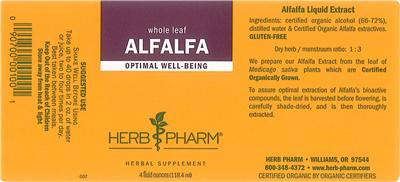 Photo of the Herb Pharm Alfalfa label