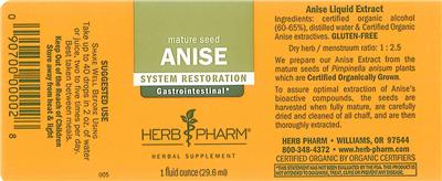 Photo of the Herb Pharm Anise label