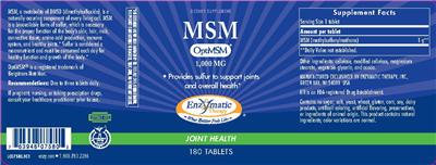 Photo of the Enzymatic Therapy MSM 1,000 mg label