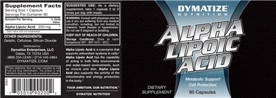 Photo of the Dymatize Nutrition Alpha Lipoic Acid label