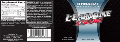 Photo of the Dymatize Nutrition L-Carnitine Xtreme label