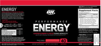 Product label for Performance Energy Punch