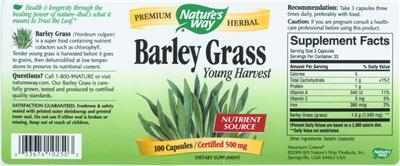 Photo of the Nature's Way Barley Grass label