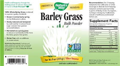Photo of the Nature's Way Barley Grass Bulk Powder label