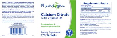 Photo of the PhysioLogics Calcium Citrate with Vitamin D3 label
