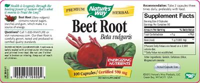 Photo of the Nature's Way Beet Root Beta Vulgaris label