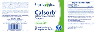 Photo of the PhysioLogics Calsorb Calcium Magnesium Complex label
