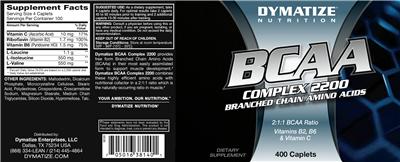 Photo of the Dymatize Nutrition BCAA Complex 2200 label